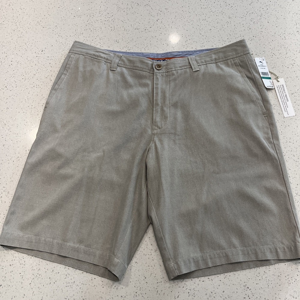 Tommy Bahama Havana Herringbone 35 Silk Blend Shorts 10.5" Khaki Sands NWT $110